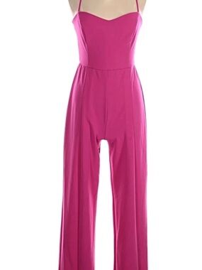 Fuchsia Spaghetti-Strap Wide-Leg Jumpsuit